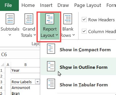 how to change report layout in excel