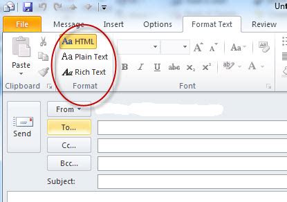 how to change rich text format in outlook