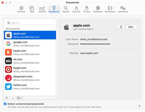 how to change saved passwords on mac