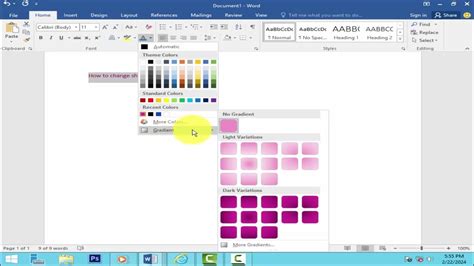 how to change shadow color in word