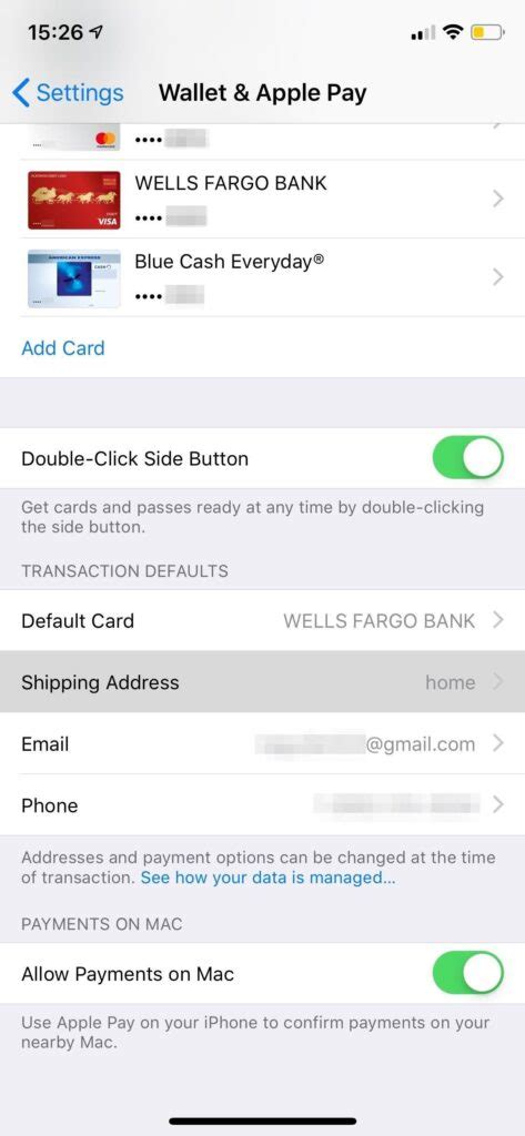 how to change shipping address in apple wallet