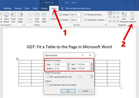 how to change size of table cells in word