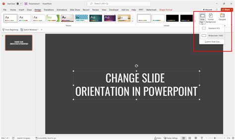 how to change slide orientation to landscape in powerpoint