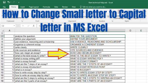 how to change small letters to caps in excel