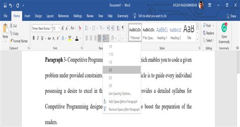 how to change spacing after title in word