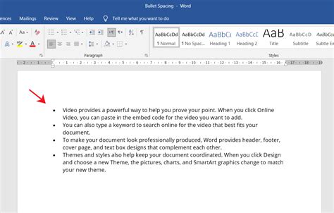 how to change spacing between bullet points in word