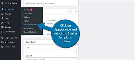 how to change starter template in wordpress
