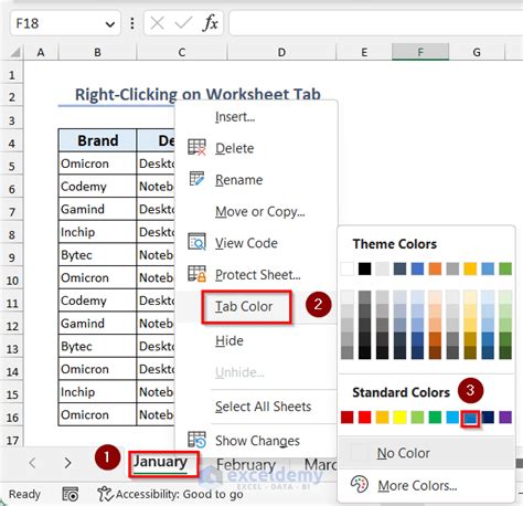 how to change tab color in excel
