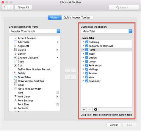 how to change tab size in word mac