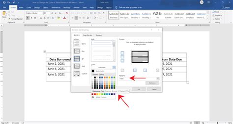 how to change table heading color in word