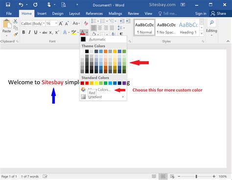how to change text colour in word document