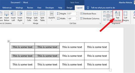 how to change text direction in word table