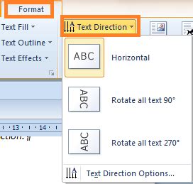 how to change text direction in word text box