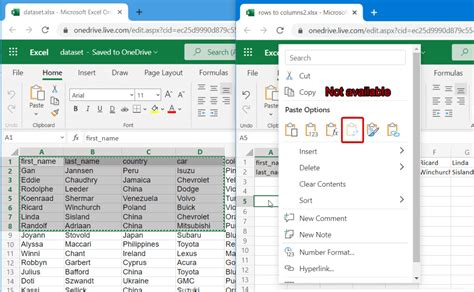 how to change text in excel from row to column