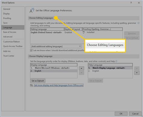 how to change text language in word document