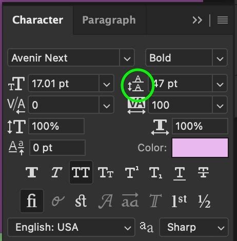 how to change text line spacing in photoshop