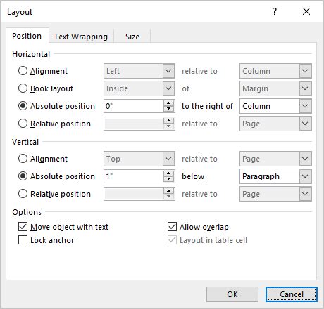 how to change text position in word table
