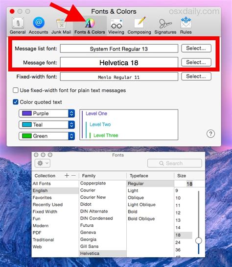 how to change text size in apple mail