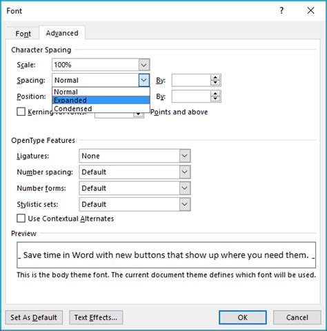 how to change text spacing in word