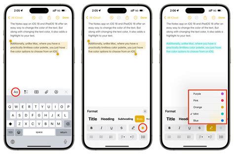 how to change the color of text on iphone notes