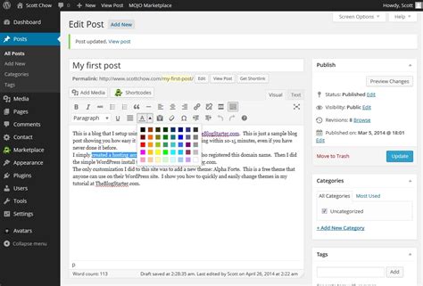how to change the color of the text in wordpress