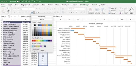 how to change the colors in gantt chart template excel