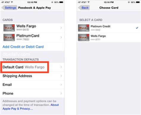 how to change the default card on iphone