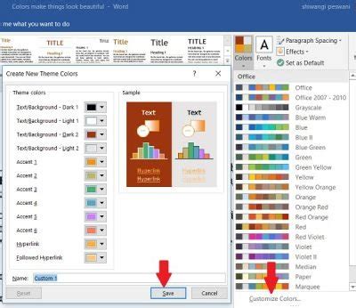 how to change the document theme colors to blue warm in word