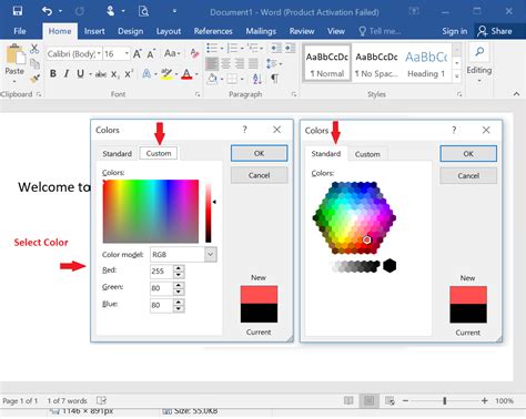 how to change the font shadow color in word