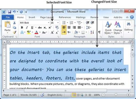 how to change the font size of a document in word