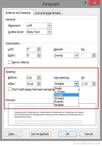 how to change the normal style line spacing in word