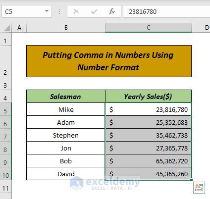 how to change the number comma format in excel