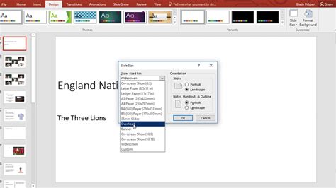 how to change the output format for the presentation to overhead in powerpoint