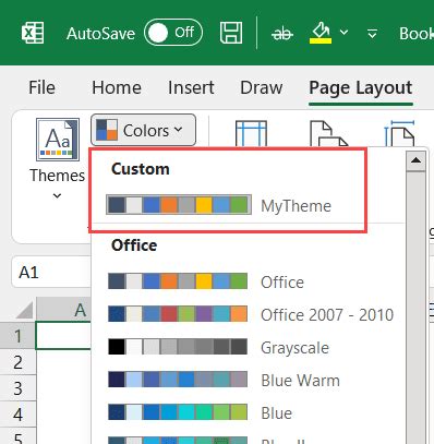 how to change the theme colors on excel