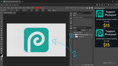how to change the transparency of an image in photopea