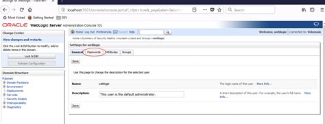 how to change the weblogic admin console password