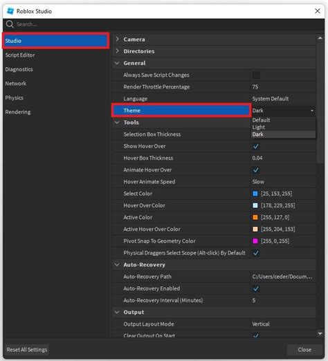 how to change to dark mode on roblox studio