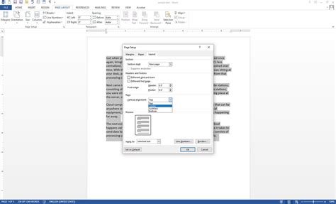 how to change vertical text alignment in word