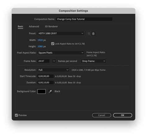 how to change video dimensions in after effects