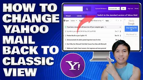 how to change yahoo mail to previous version