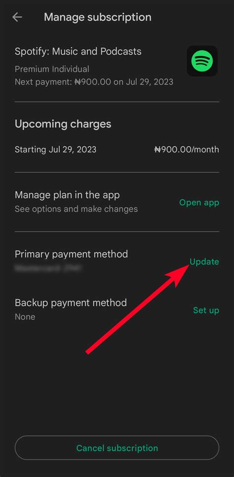 how to change your payment method on spotify on iphone