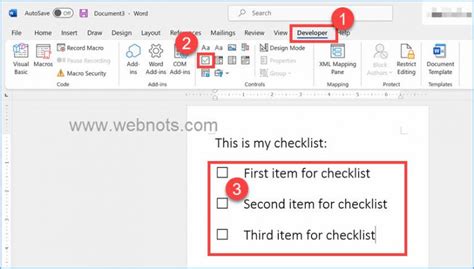 how to check a checklist in word