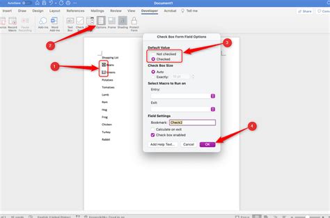 how to check boxes in word mac
