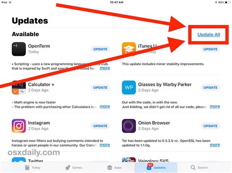 how to check for app updates on ipad