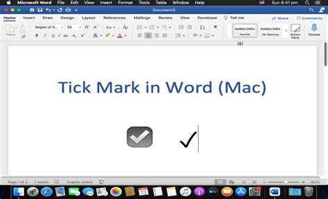 how to check mark in word mac