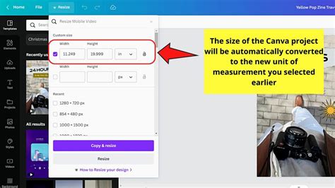 how to check size of canva project