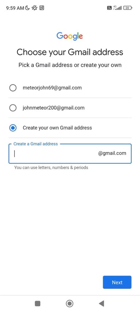 how to choose a gmail address