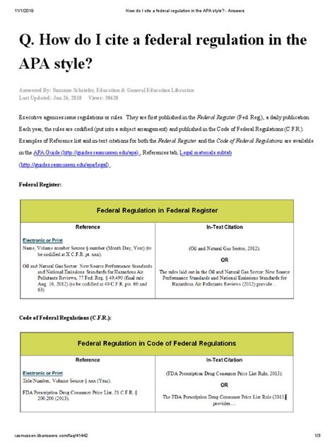 how to cite regulations in apa format