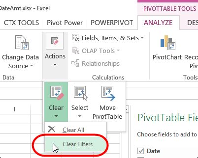 how to clear all filters in excel pivot table