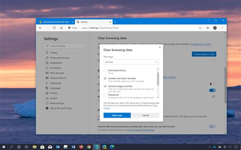 how to clear cache on windows 10 edge